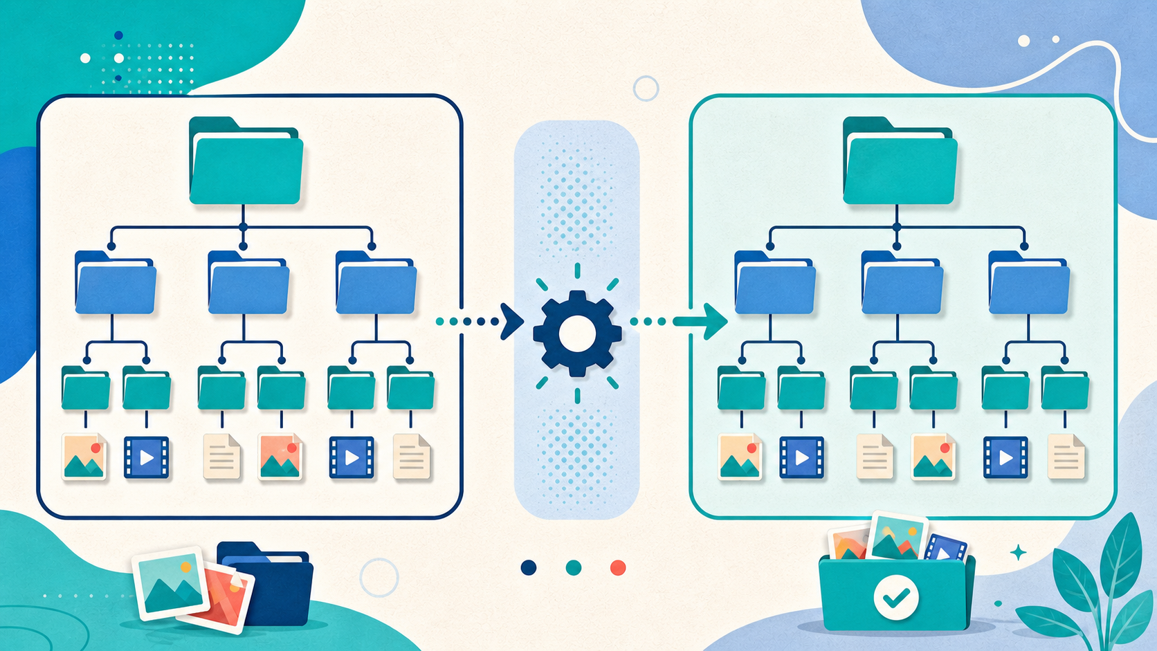 Illustration of nested source folders being compressed while keeping the same project structure in the output